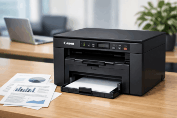 Компактный лазерный МФУ Canon imageCLASS MF3010 в рабочей обстановке офиса.